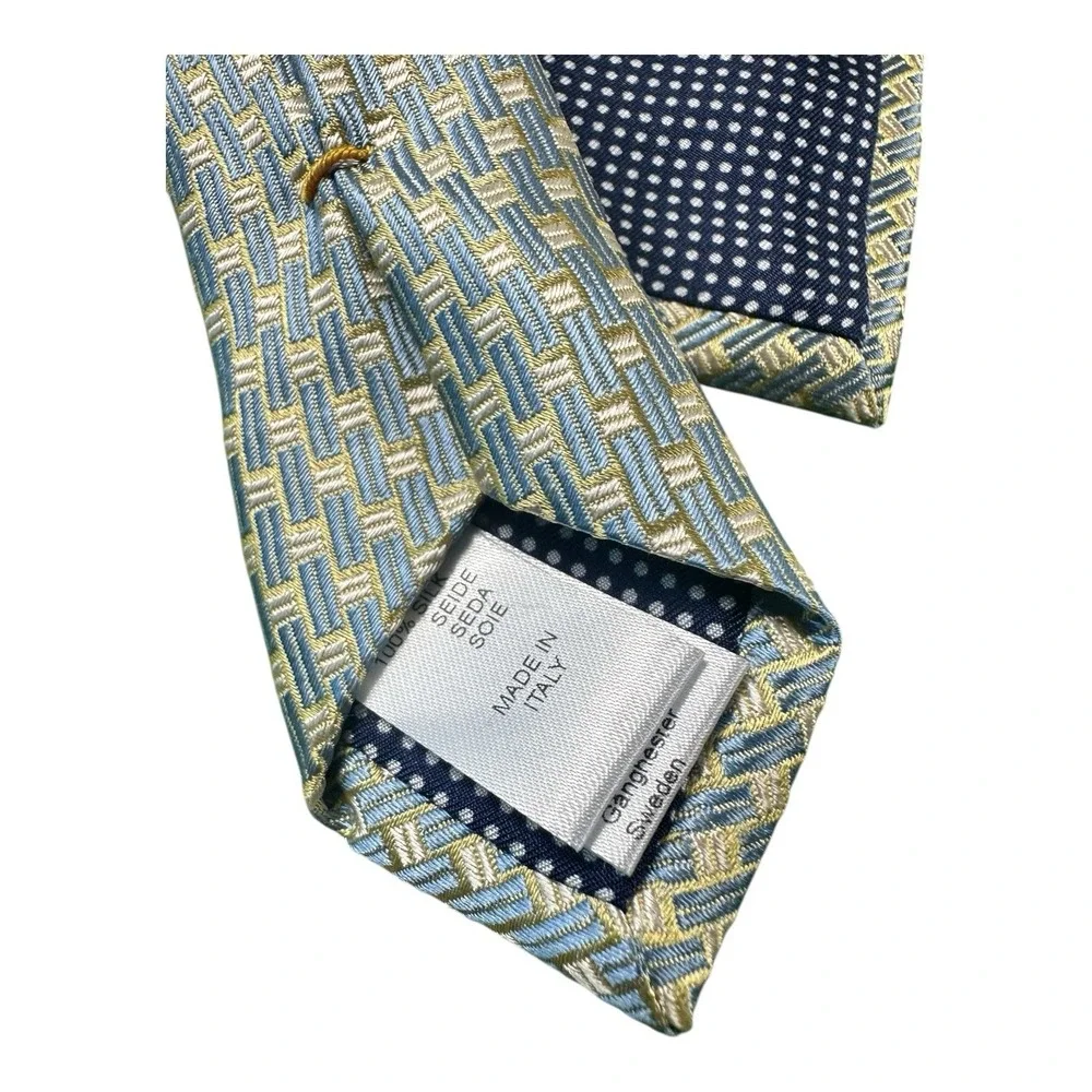 ETON Current Blue Gold Geometric AOP Pure Silk Tie 3.25 Inch Width‎ NWT